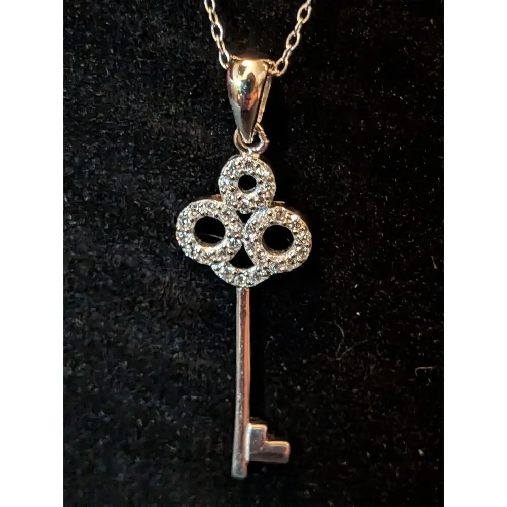 Bella Luce® Skeleton Key Pendant with Chain Rhodium Over Sterling Silver JTV